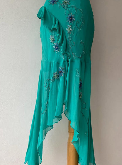 Turquoise silk dress with sequins