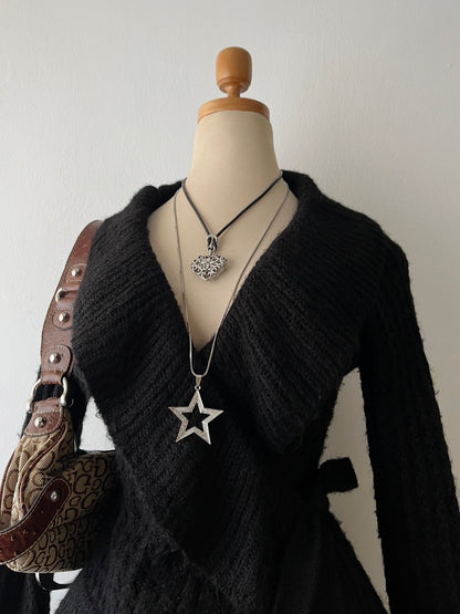 Wool cardigan with bow and flared sleeves