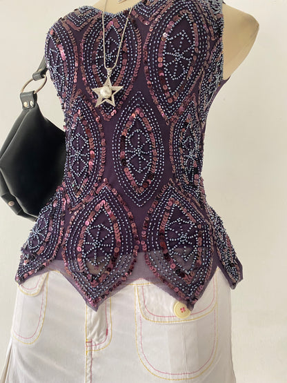 Purple sequin embroidery top