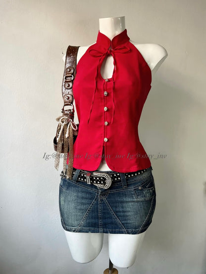 Top diseño oriental con lazo ajustable en la espalda