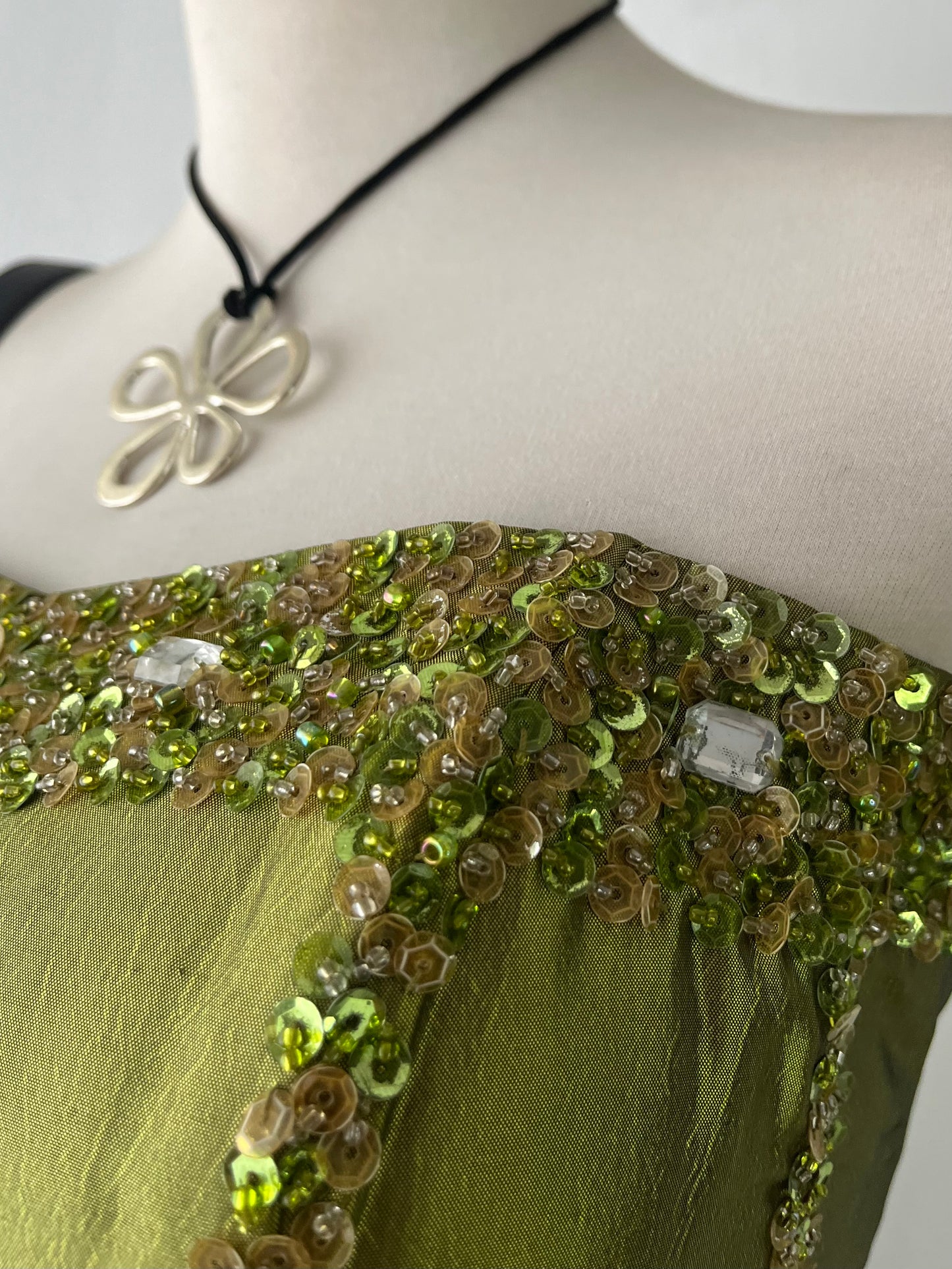 Iridescent corset with rhinestone embroidery