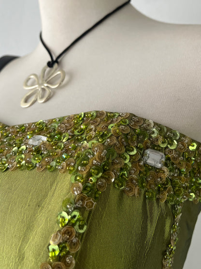 Iridescent corset with rhinestone embroidery