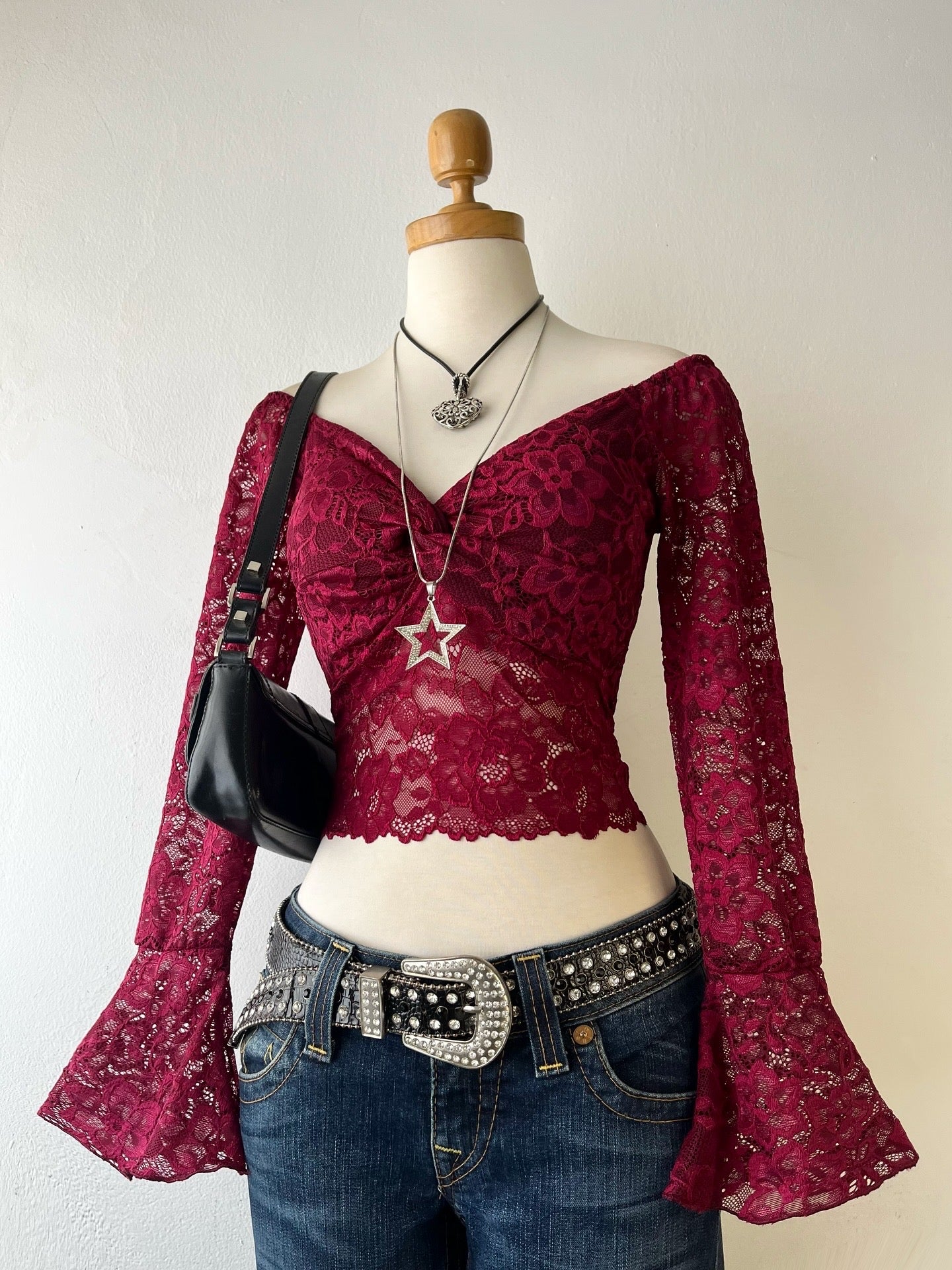 Lace top with flared sleeves