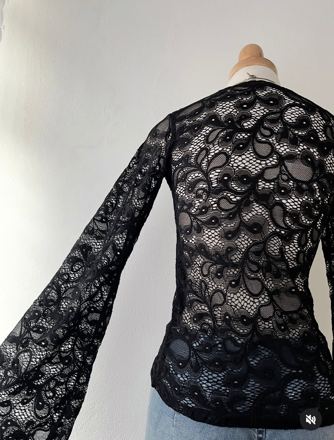 Black lace top with wide sleeves