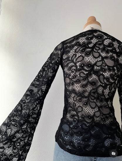 Black lace top with wide sleeves