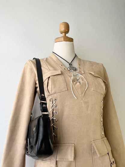 Beige velvet cargo dress