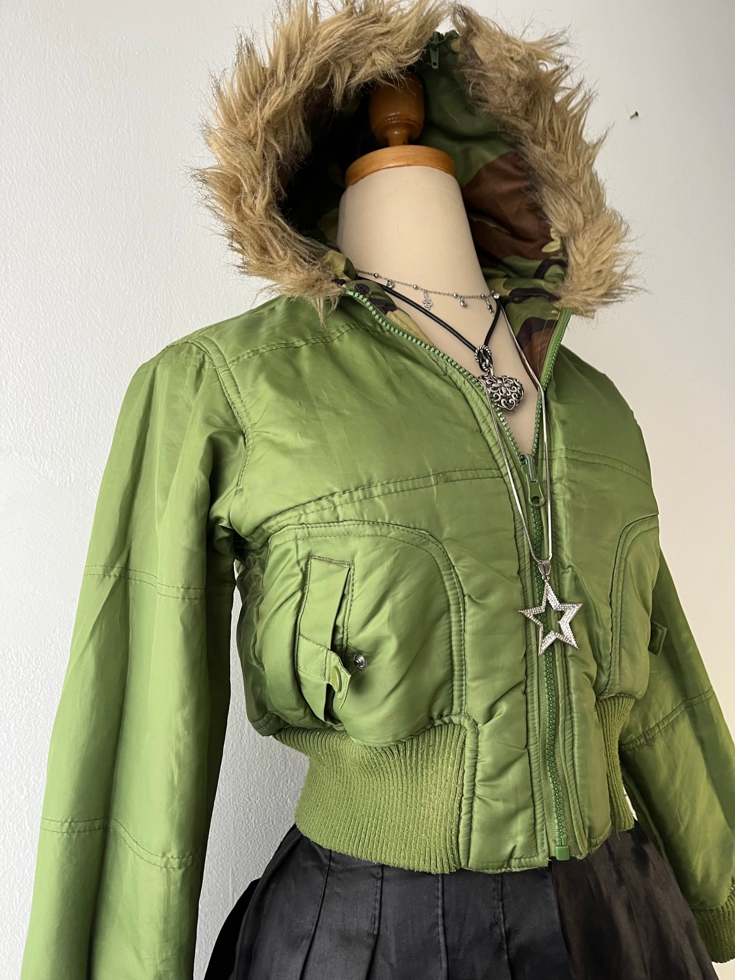 Reversible padded jacket with hood