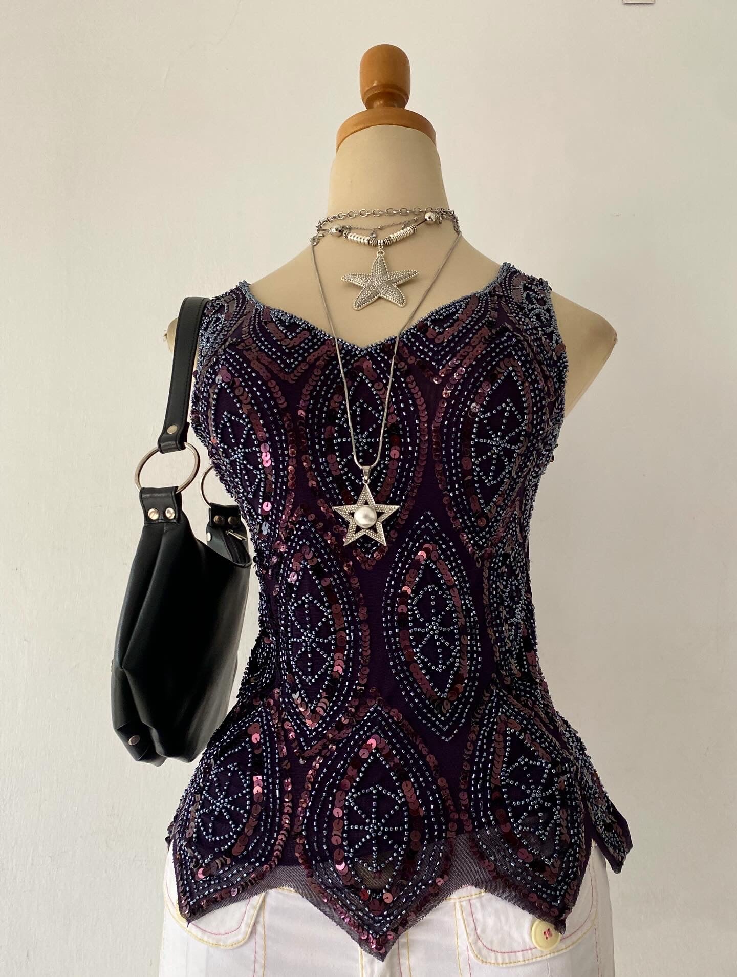 Purple sequin embroidery top
