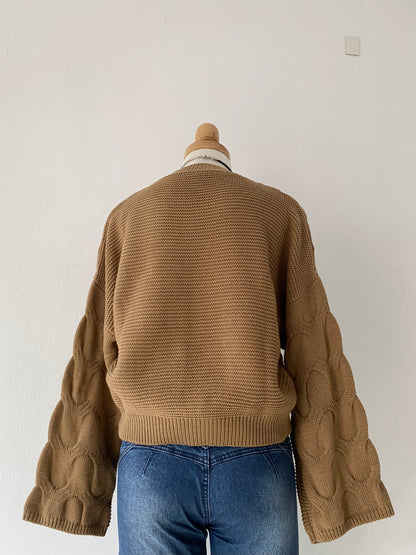Wide-sleeved braided design sweater