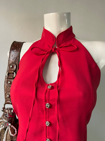 Top diseño oriental con lazo ajustable en la espalda