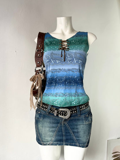 Y2K boho style top with adjustable bow