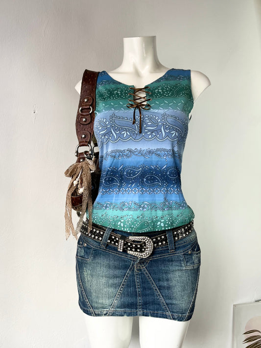 Y2K boho style top with adjustable bow
