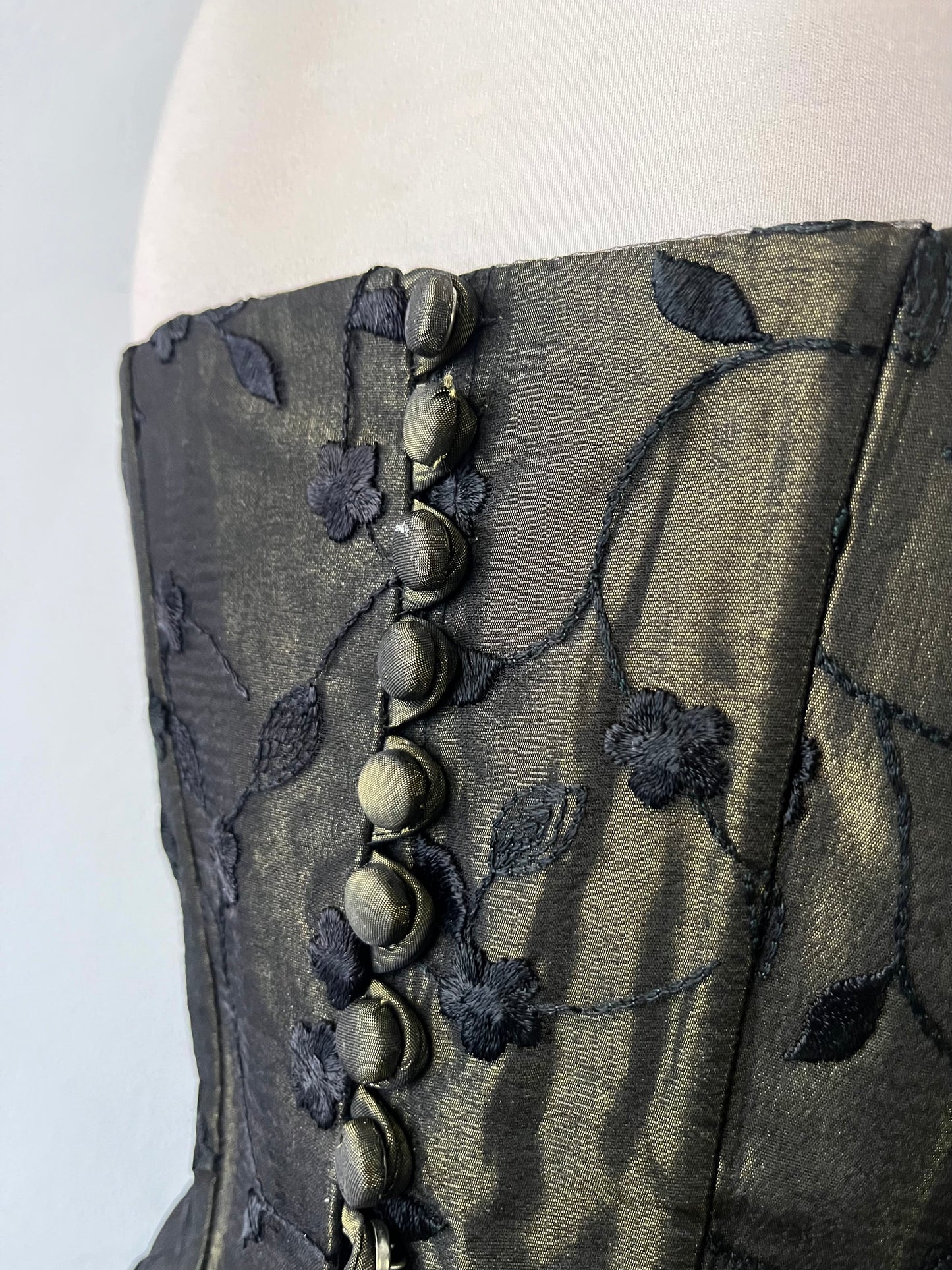 Midnight green corset with floral designs