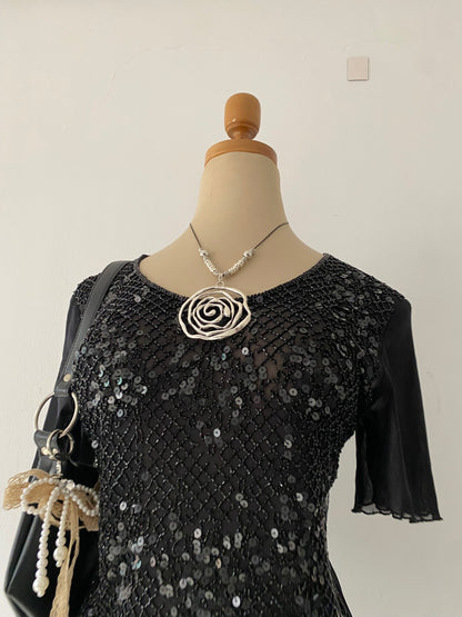 Black sequin-embroidered top