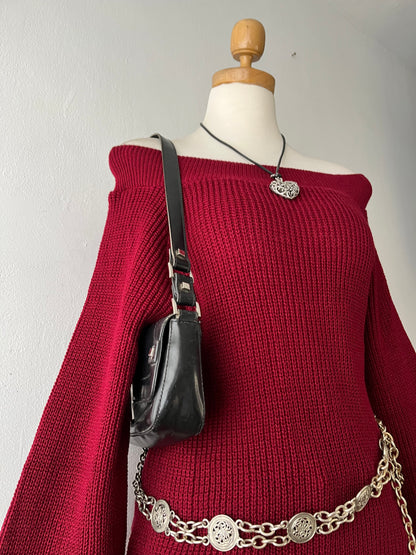 Burgundy off-the-shoulder sweater