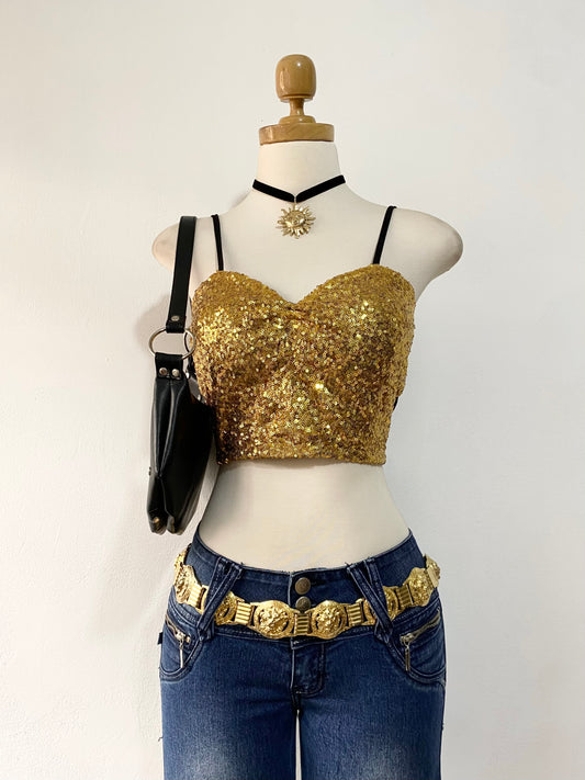 Gold sequin bralette top
