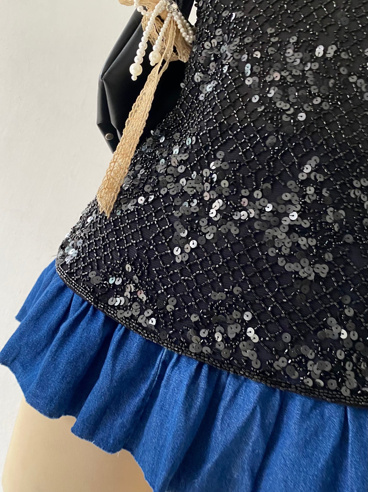 Black sequin-embroidered top