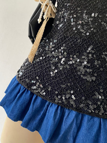 Black sequin-embroidered top