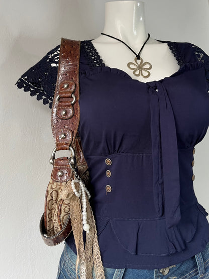 Coquette blue top with lace sleeves