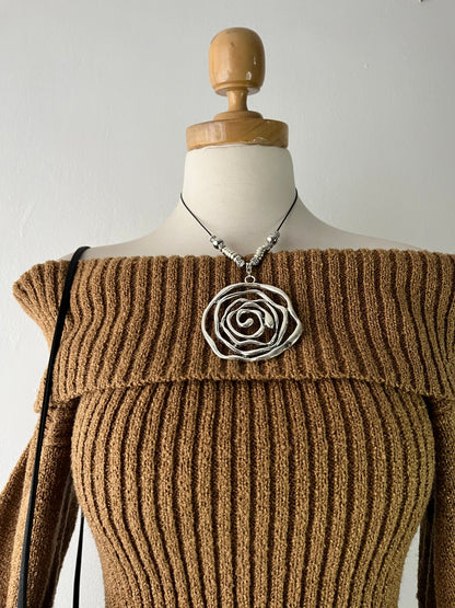 Camel off-shoulder sweater