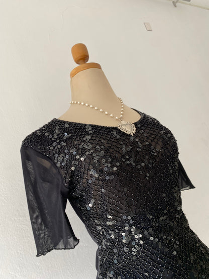 Black sequin-embroidered top