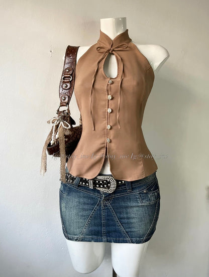 Top diseño oriental con lazo ajustable en la espalda