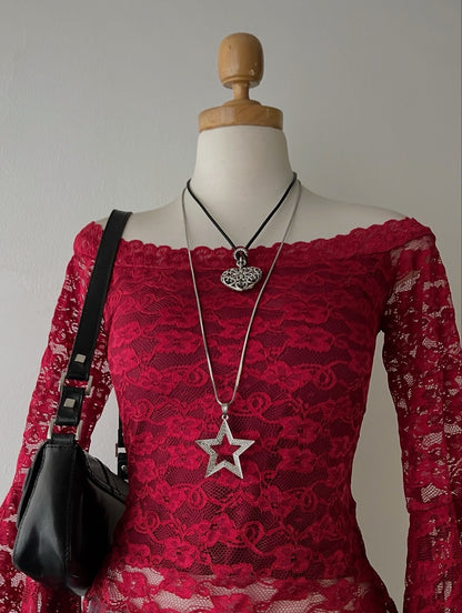 Lace flared sleeve top