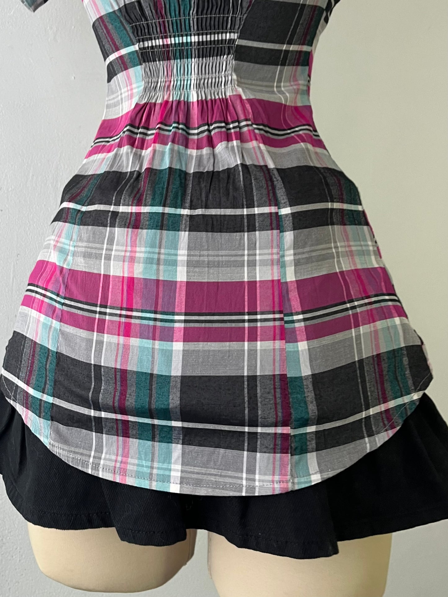 Plaid blouse with belt