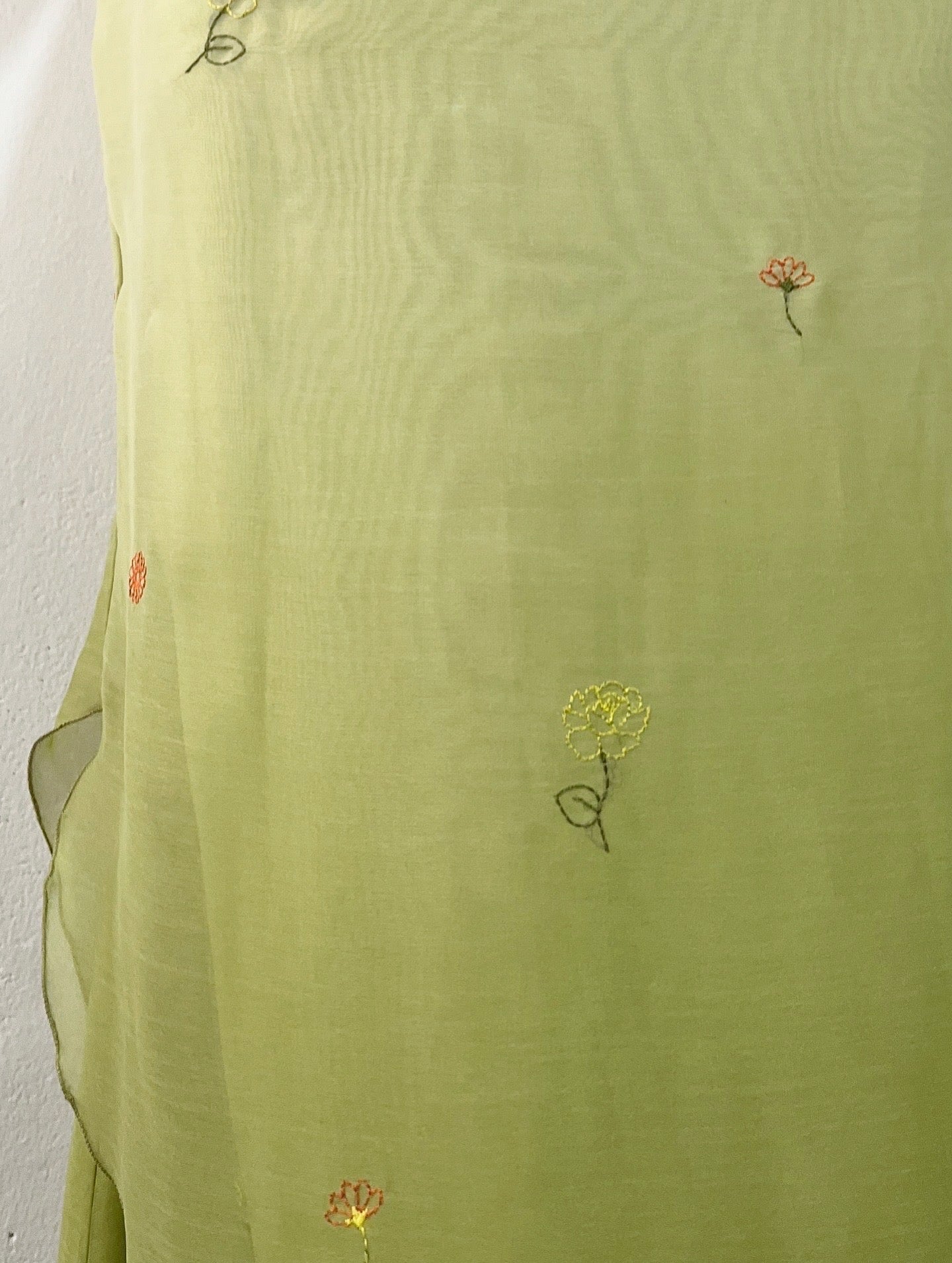 Olive green fairy dress with floral embroidery