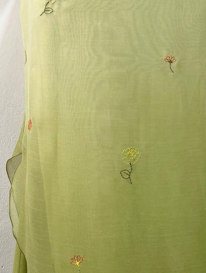 Olive green fairy dress with floral embroidery