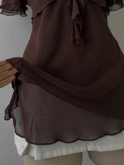 Brown top with sequin embroidery