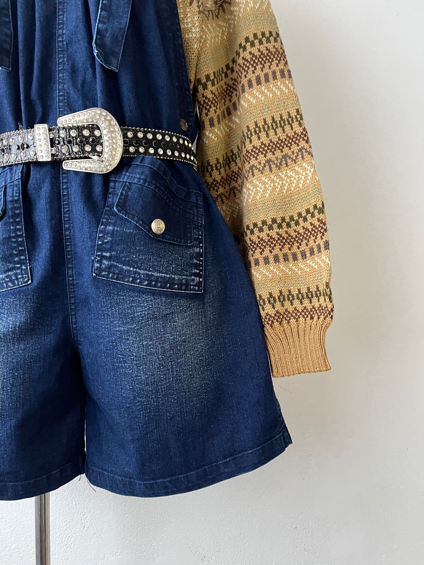 Denim short overalls