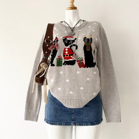 3D Christmas kitten oversized sweater