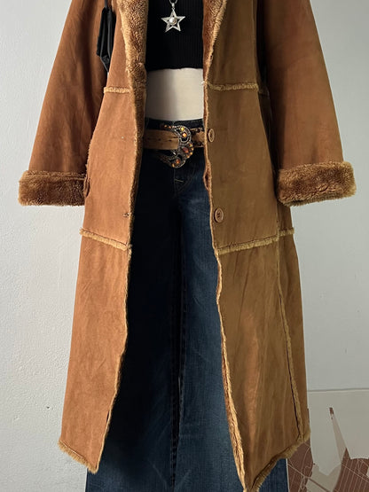 Long camel coat with warm inner lining