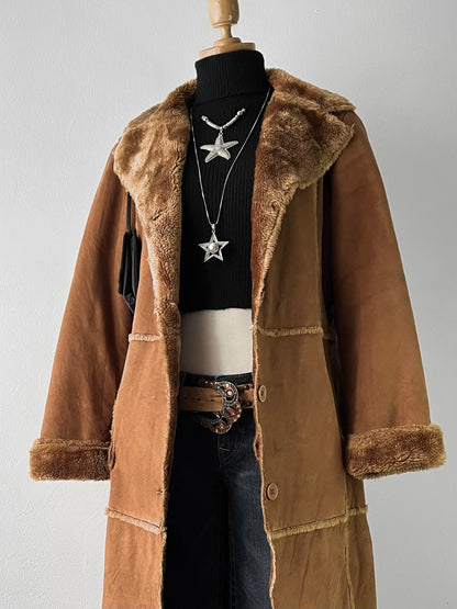 Long camel coat with warm inner lining