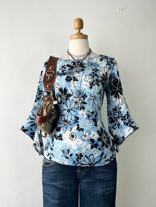 Y2k top with silver appliqués