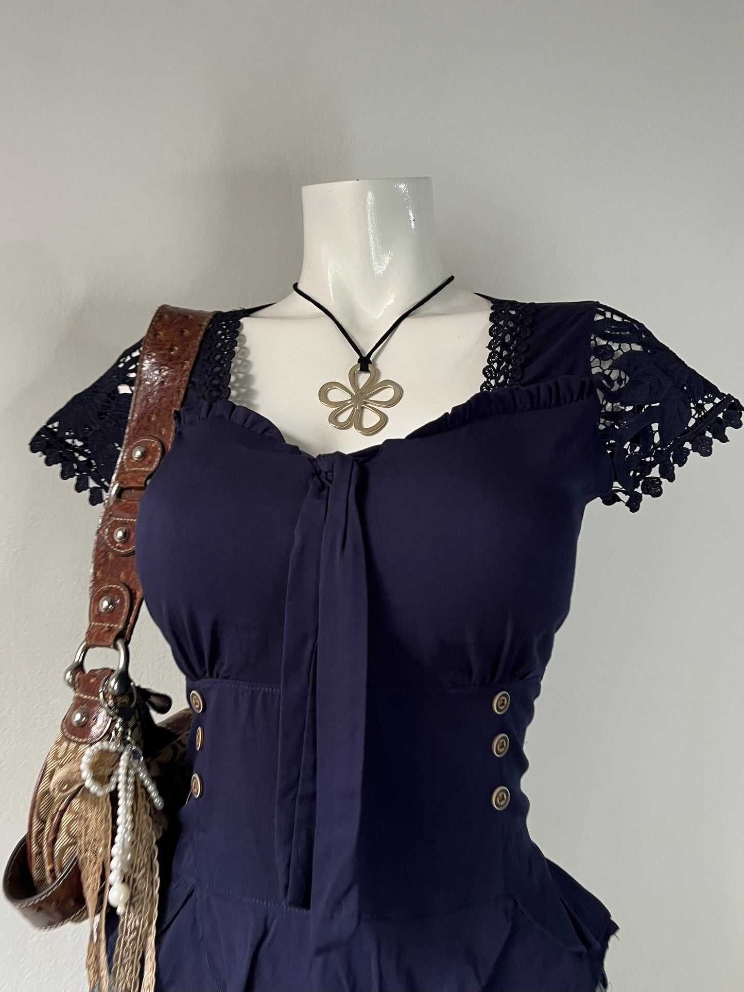 Coquette blue top with lace sleeves