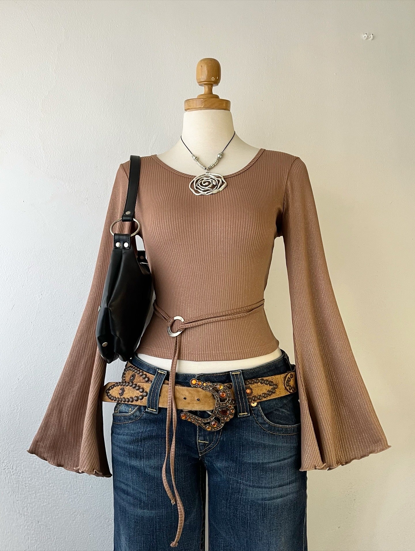 Beige flared sleeve top