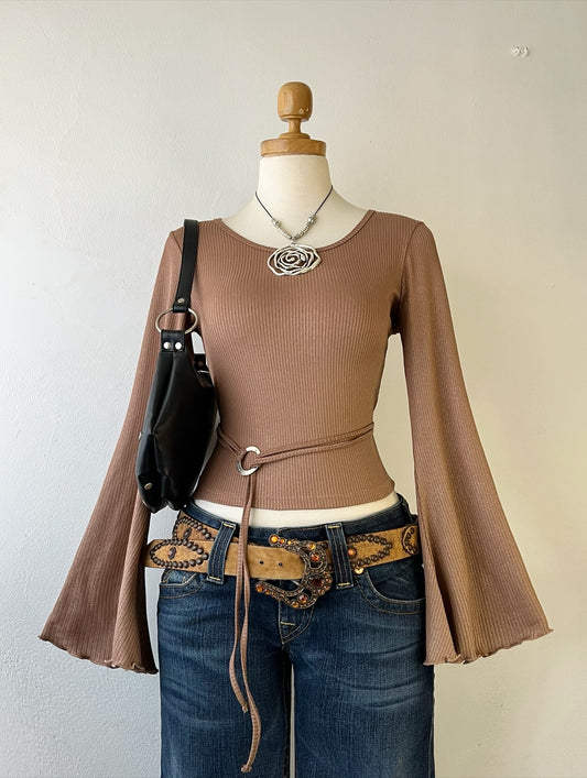 Beige flared sleeve top