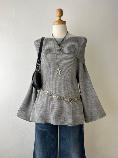 Off shoulder sweater with flared sleeves