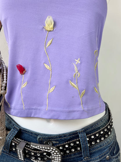 Lilac top with floral embroidery- size S
