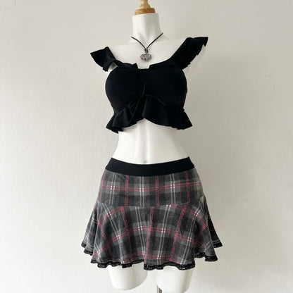 Plaid skirt with sequined trim