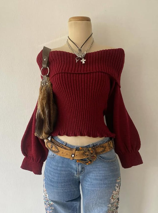 Off shoulder sweater burgundy
