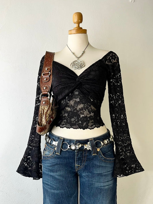Lace top with flared sleeves