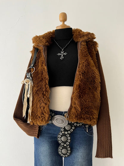 Brown jacket with plush and wool