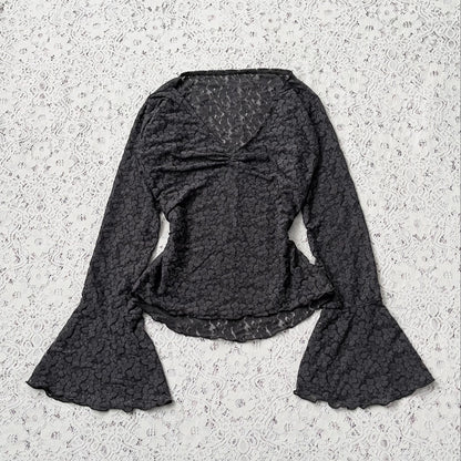 Bell-sleveed lace top