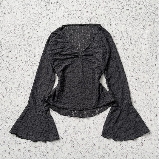 Bell-sleveed lace top
