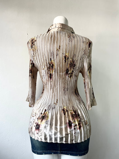 Floral satin silk blouse- size M