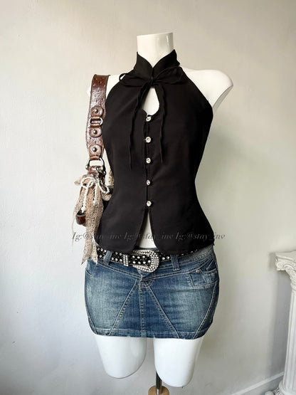 Top diseño oriental con lazo ajustable en la espalda