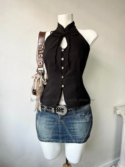 Top diseño oriental con lazo ajustable en la espalda